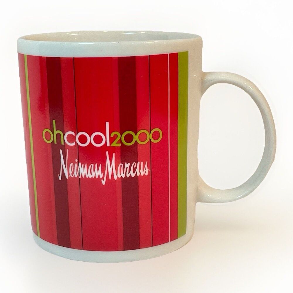 Neiman Marcus Mug Christmas Holiday Red Green Striped Oh Cool 2000 Y2K Vintage